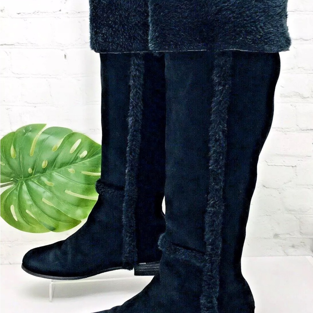 BCBG Tall black Suede Leather Fur Lined Black Boots - Picture 3 of 15